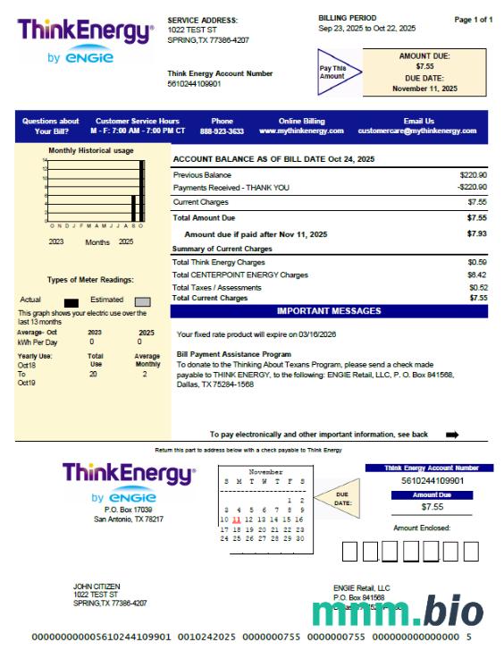 USA Think Energy rachunek za media szablon w formacie Word i PDF, Wersja 2